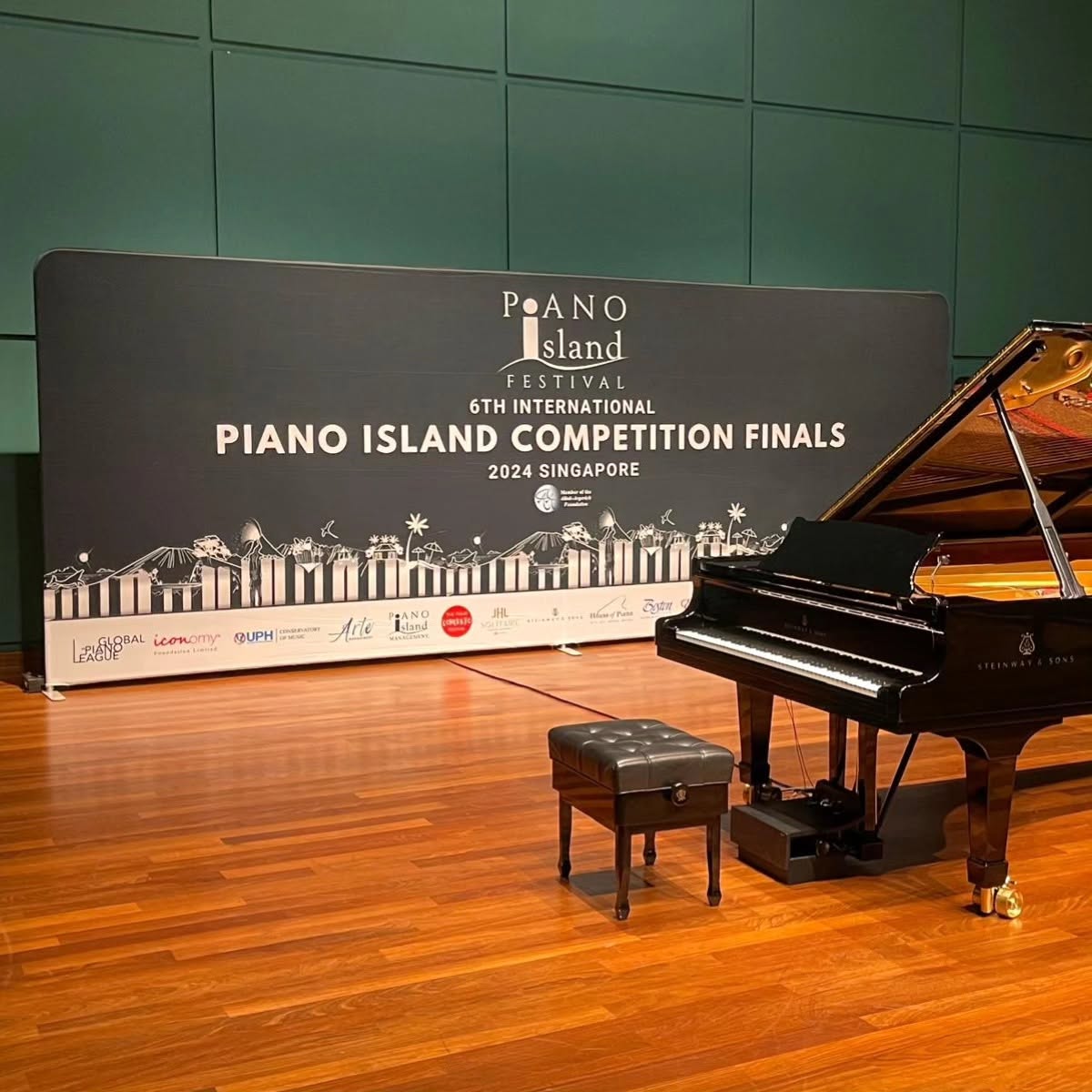 Grand piano on stage at the Piano Island Festival 2024 competition finals